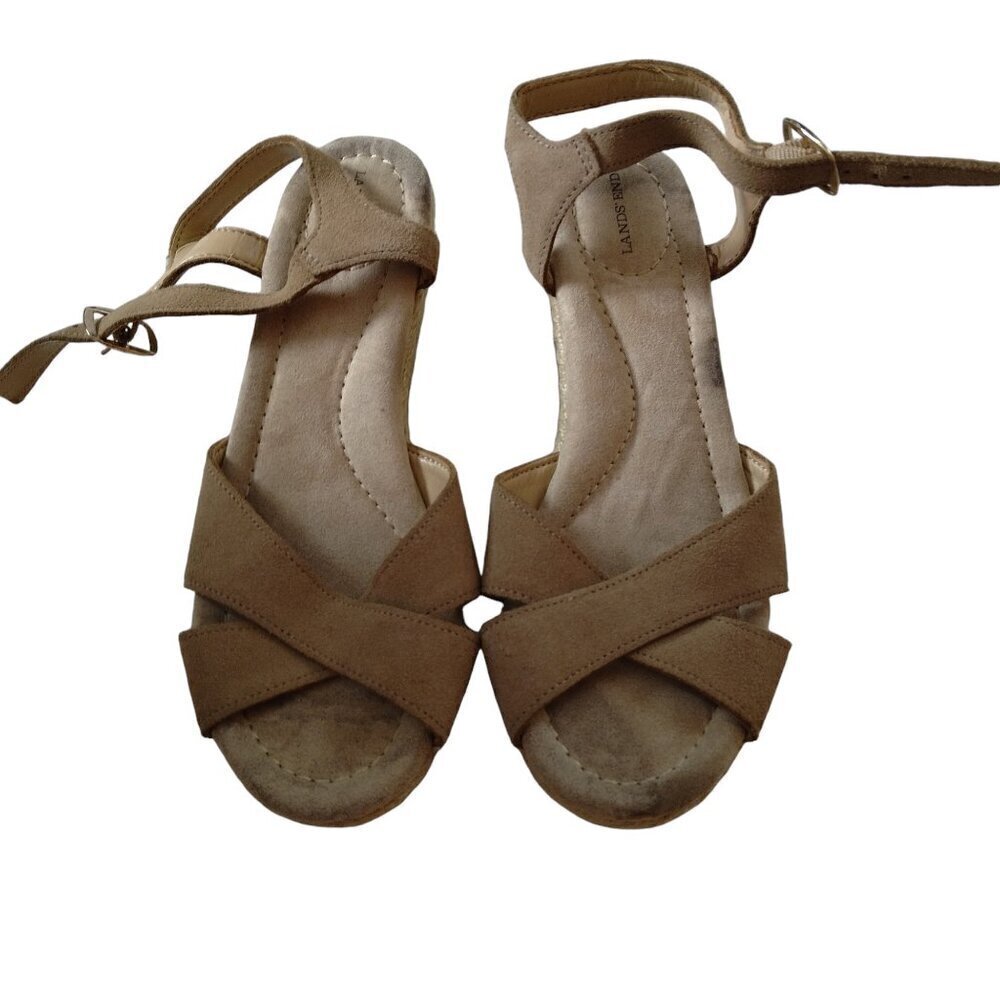 Land's End Women's Size 6.5 Beige Espadrille Wedge Sandals Neutral Vacation